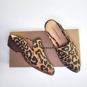 NEW Lucky Brand Women’s Mules 7 Leopard Print Margrete Block Heel Slip On Shoes